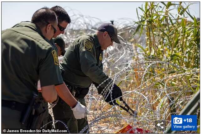 美国巡警剪开铁丝网,迎移民入境